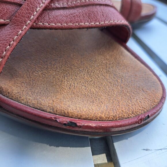 CLARKS BENDABLES SLIP ON SANDALS WOMENS SIZE 8M BRICK RED LEATHER SLIDES CAREER - Picture 8 of 9